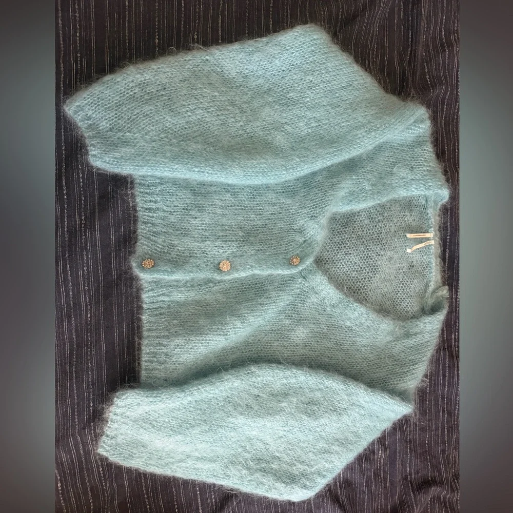 Anthropologie Blue Mohair Cardigan – Soft Fluffy Cozy size L - Picture 2 of 5